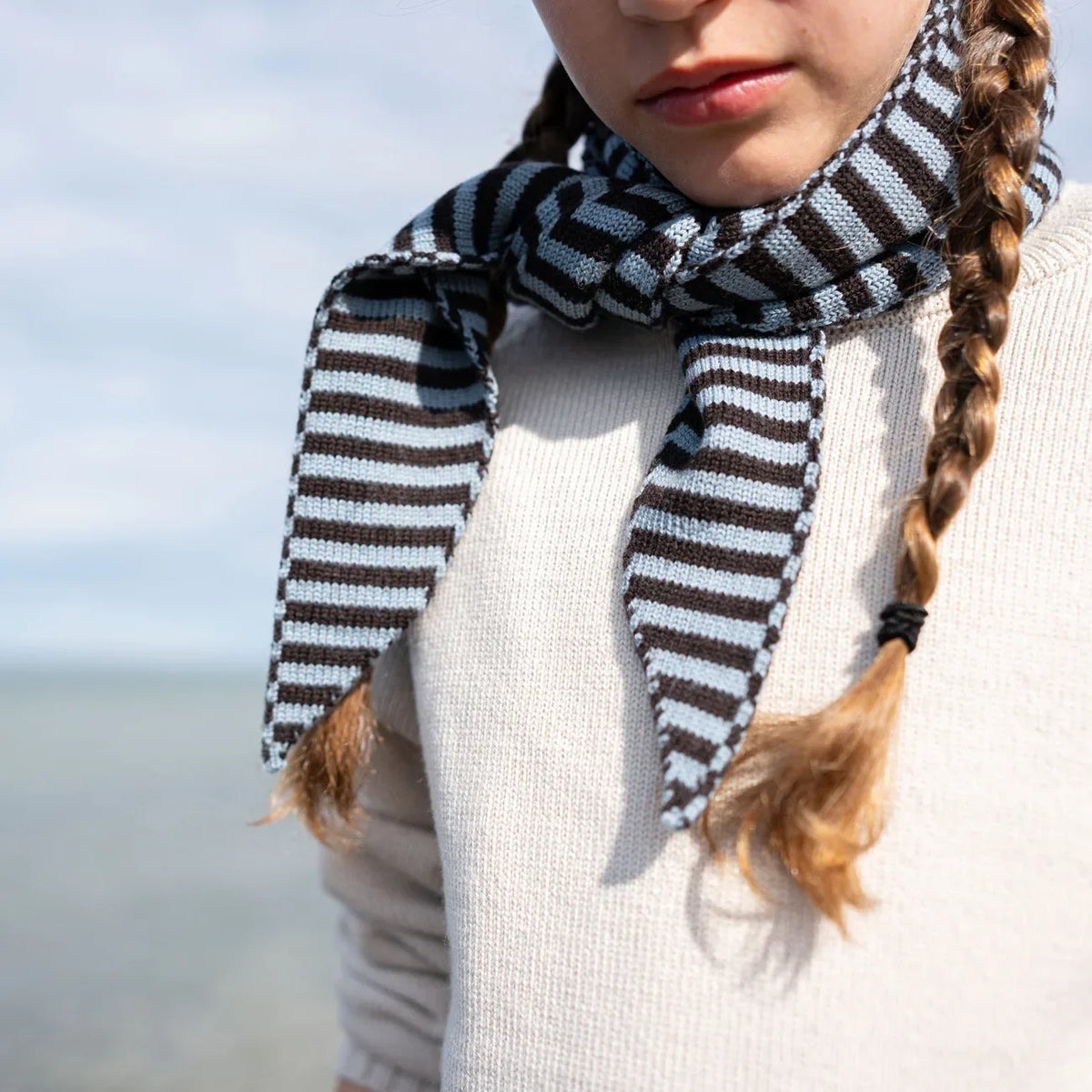 THE WOOLLY FAMILY SCARF STRIPED - CHOCOLATE / BLUE (Kopie)