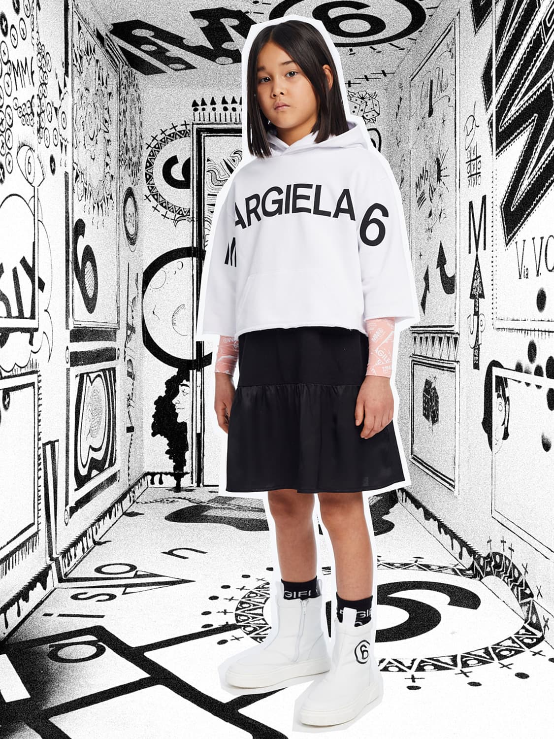 MM6 Maison Margiela Kids hoodie White in White 6608704895-2.jpg | NICKIS.com