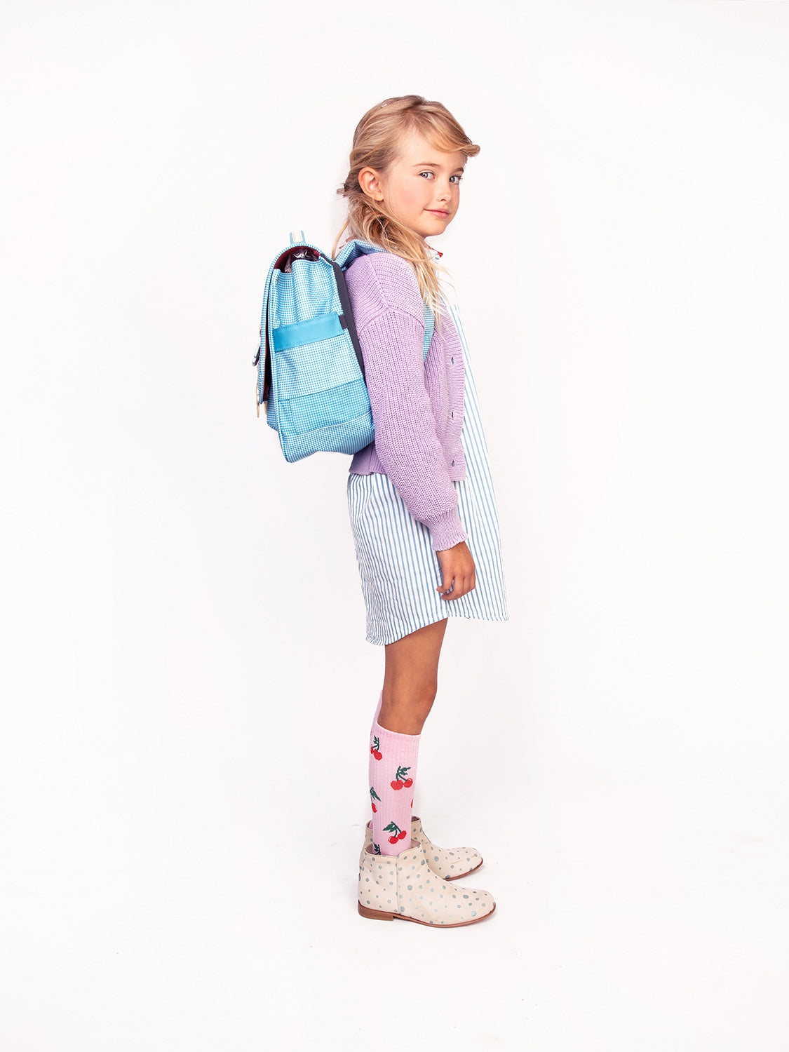 Jeune Premier Kids Satchels Midi Vichy Love Blue in Blue 6807401690-9.jpg | NICKIS.com