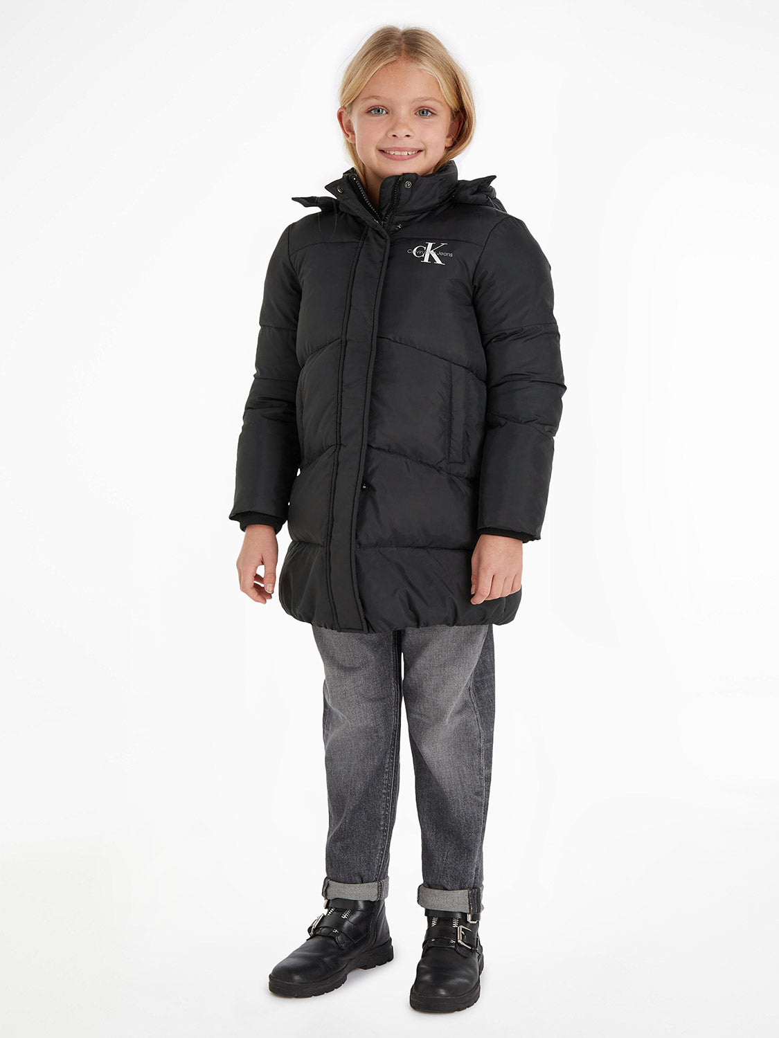 Calvin Klein Girls CK Long Puffer Coat in Black 6 Yrs