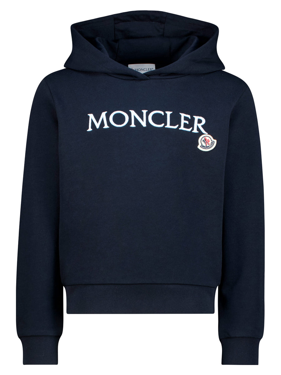 キッズ用トップス JUNIOR MONCLER Sweatshirts 954 9C00001 M1241745 Blue Moncler Boy's Embroidered Logo Patch Hoodie, Size 12-14